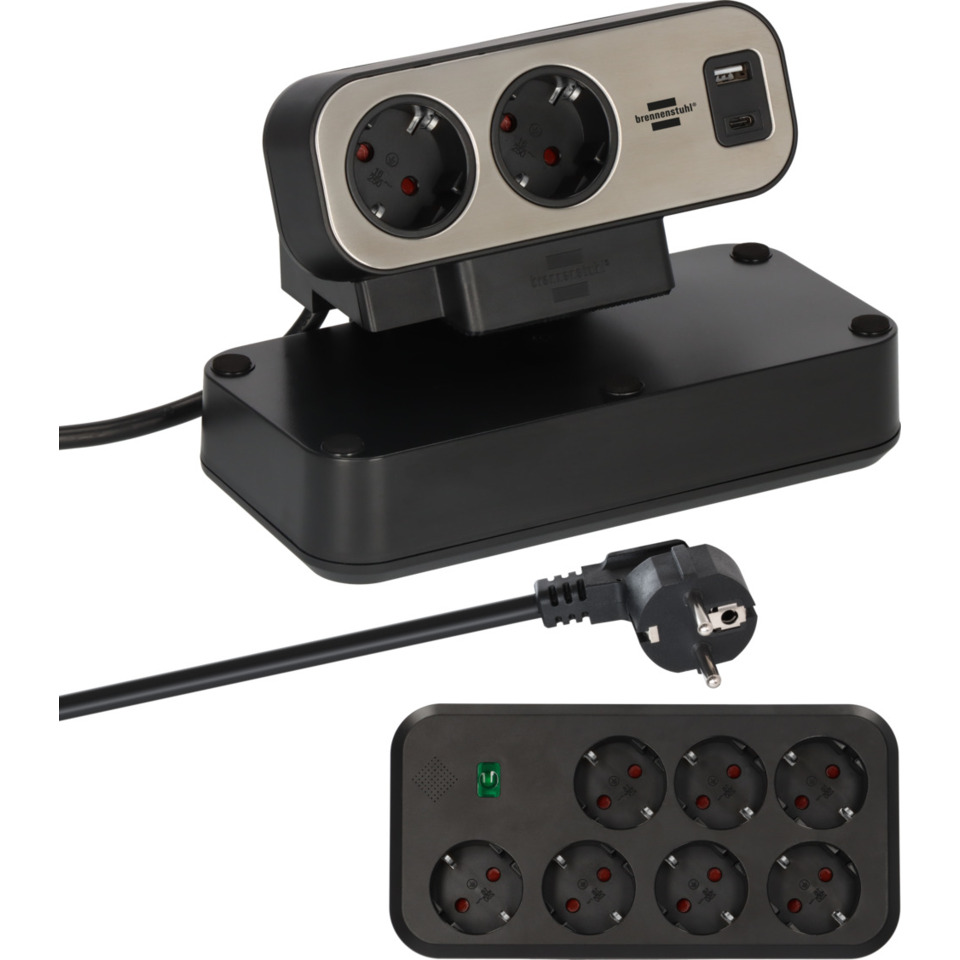 Mehrfachsteckdose, Stromverteiler, Steckdosenleiste, EU-Stecker, USB-Ladeport