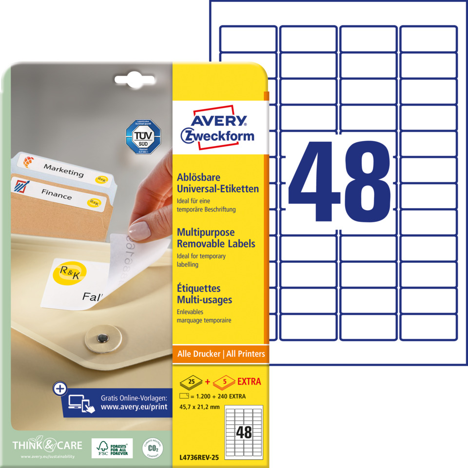 Etiketten, Labeling, Aufkleber, Multifunktions-Labels, Avery Zweckform