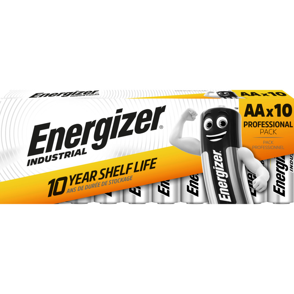 Energizer, AA-Batterien, Industriell, 10 Jahre Haltbarkeit, Packung zu 10