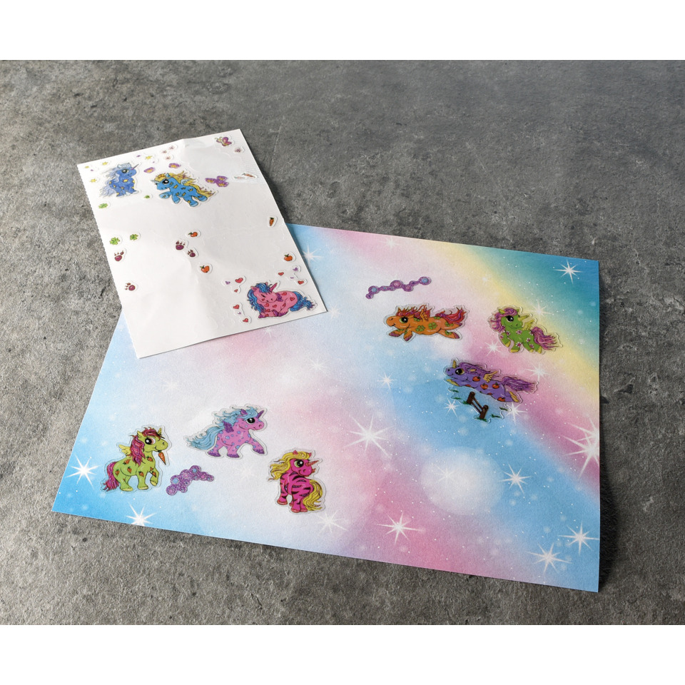 stickers,  decals, ponies, glitter, colored