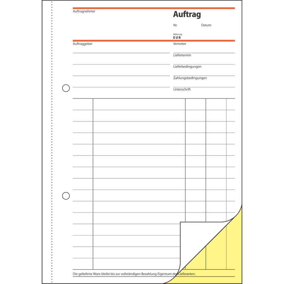 Auftragsformular, Dokument, Formular, Vertragsunterlage, Belege