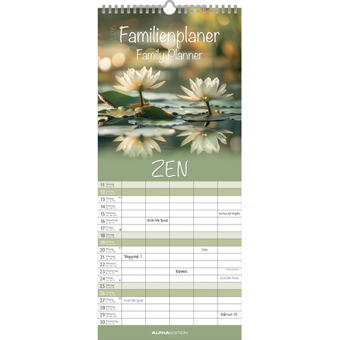 Familienkalender Zen 2026, 19,5 x 45 cm, 5 Spalten ALPHA 160199