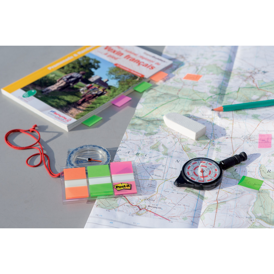 Karte, Kartenatlas, Kompass, Post-it, Stift