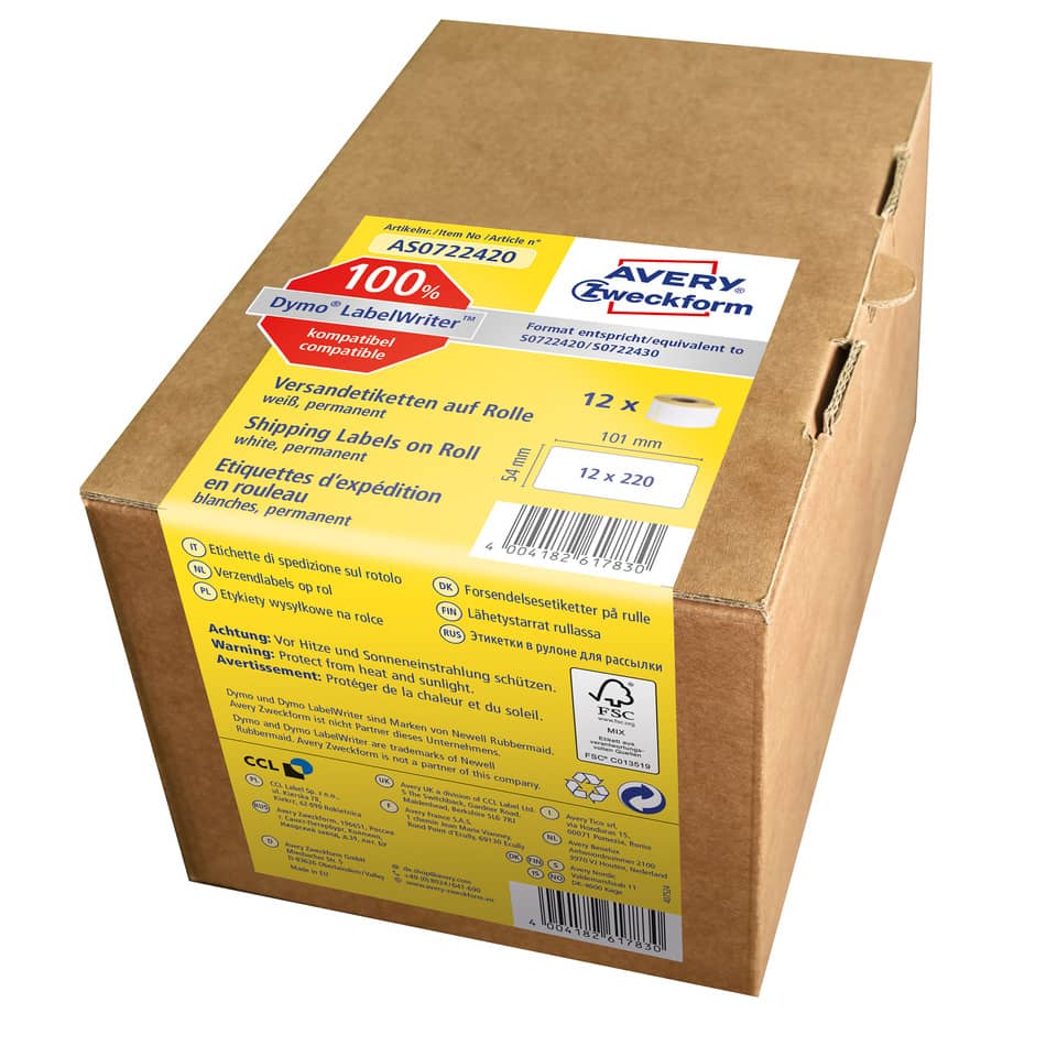 Versandetiketten, Etikettenrolle, Aufkleberrollen, Avery, Kartonverpackung