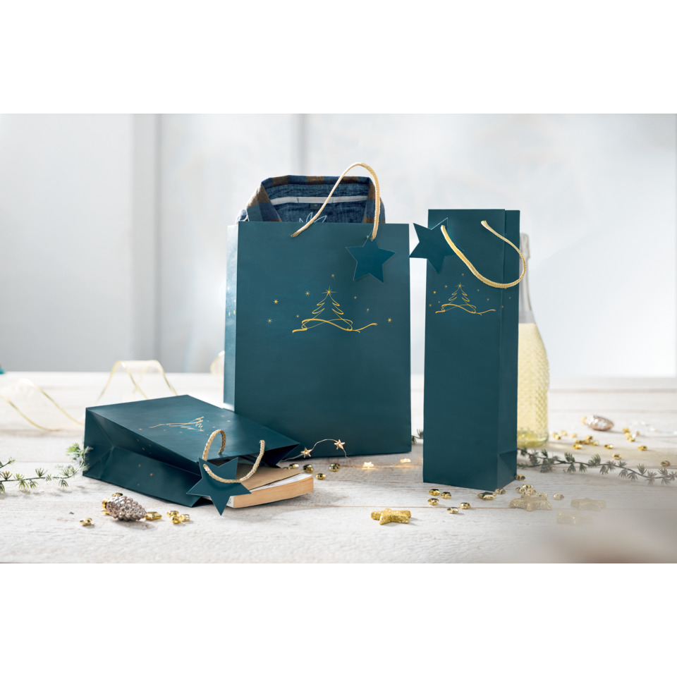 Geschenktüten, Papiertragetaschen, Weihnachtsdeko, Stern-Anhänger, Goldene Akzente