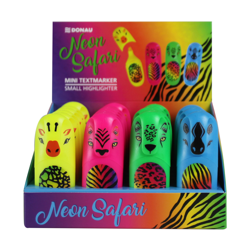 Neon safari, Mini Textmarker, Highlighter, Tier Muster, Bunt