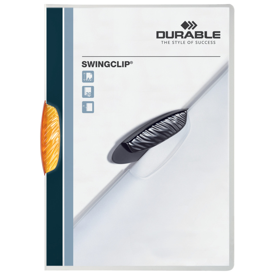 Klemm-Mappe SWINGCLIP®, PP, 30 Blatt, orange Klemme, Mappe transparent DURABLE 2260 09