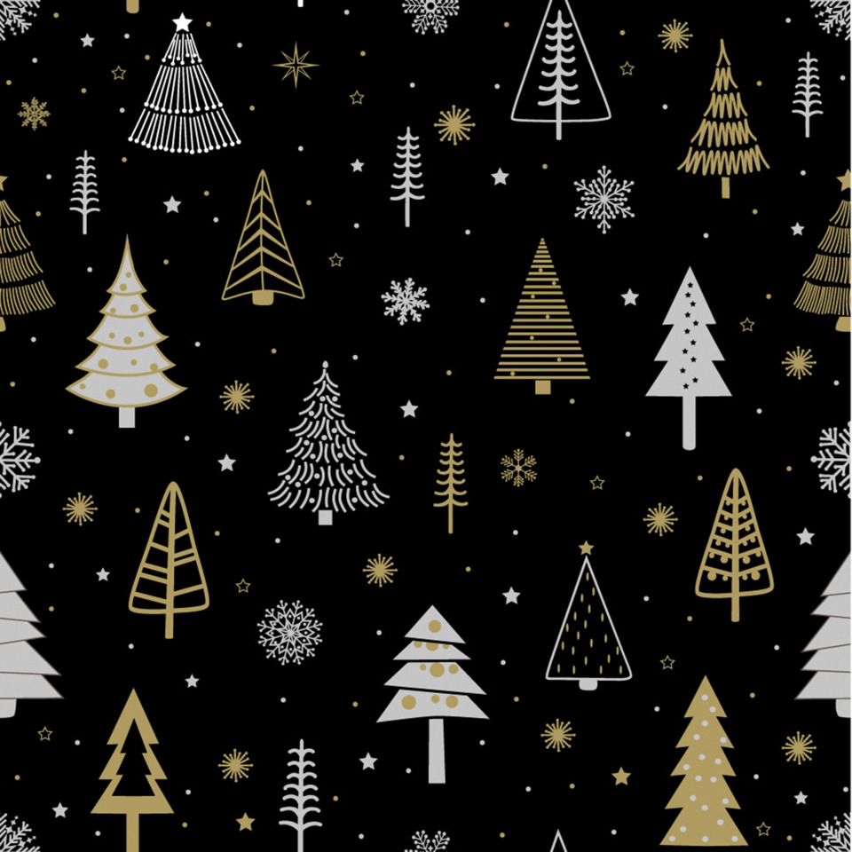 weihnachtsstoff, weihnachtsbaum, baum motiv, dunkler hintergrund, goldene farben
