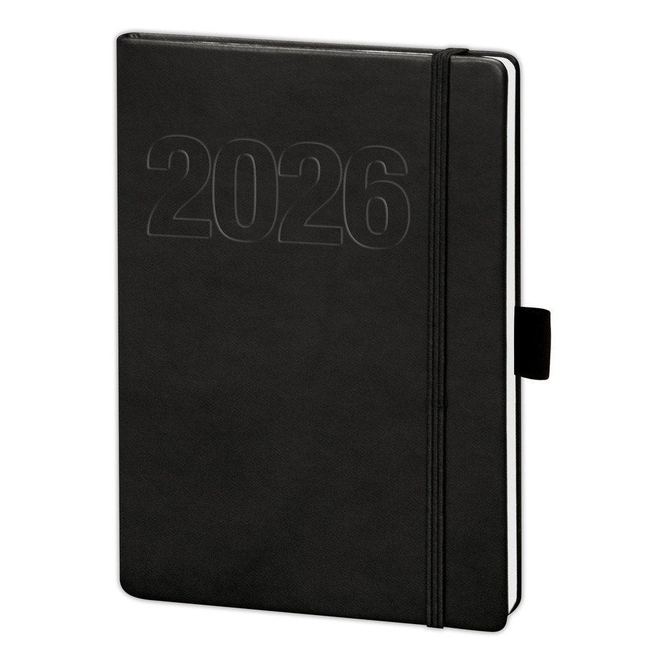 Notizbuch, Agenda, 2026, Schwarz, Gummiband