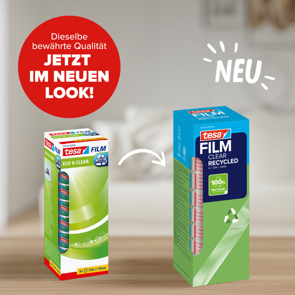 Filmpapier, Tesa Film, Clear Recycled, Eco & Clear, 8m x 19mm