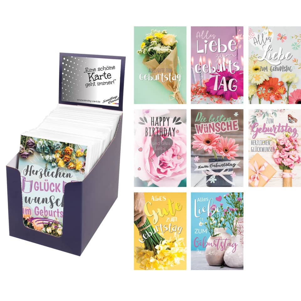 Glückwunschkarten, Geburtstag, Blumenmotiv, Kartenbox, Set cards