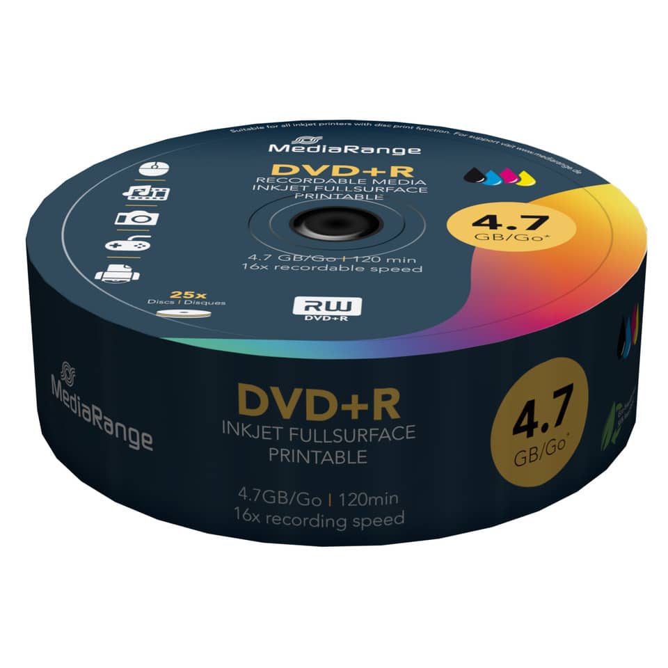 DVD+R, Inkjett fullsurface, 4,7 GB, 120 min, 16x Aufnahmegeschwindigkeit