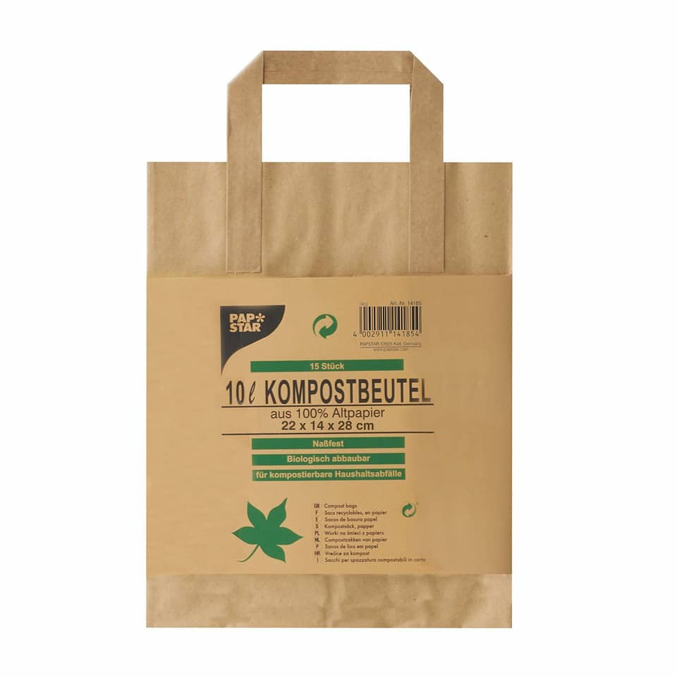 Papiertasche, Kompostbeutel, Biologisch abbaubar, 100% Altpapier, 10 l