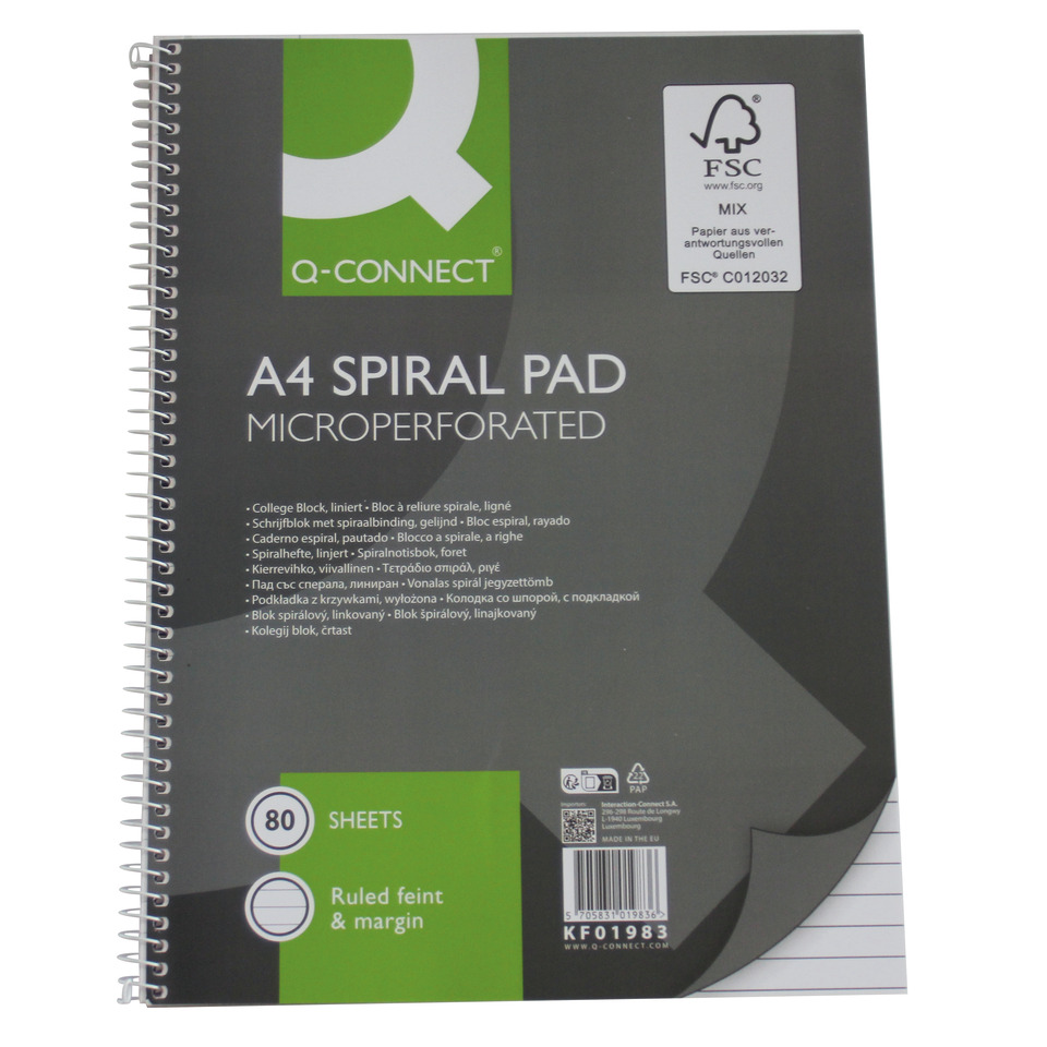A4 Notizbuch, Spiralbindung, Mikroperforation, 80 Seiten, grüne Akzente