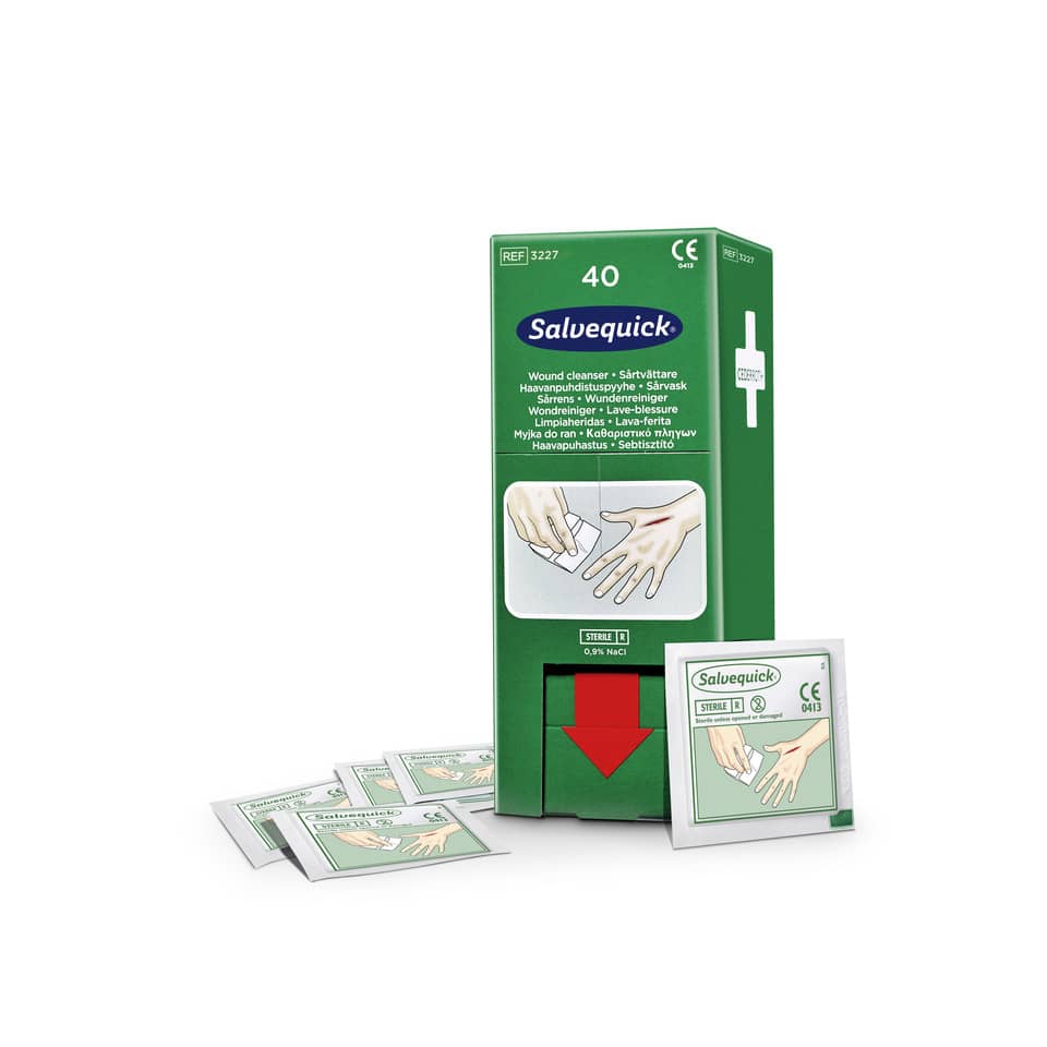 Wundreiniger, Erste Hilfe, Salvequick, sterile Pads, Medikationsbeutel