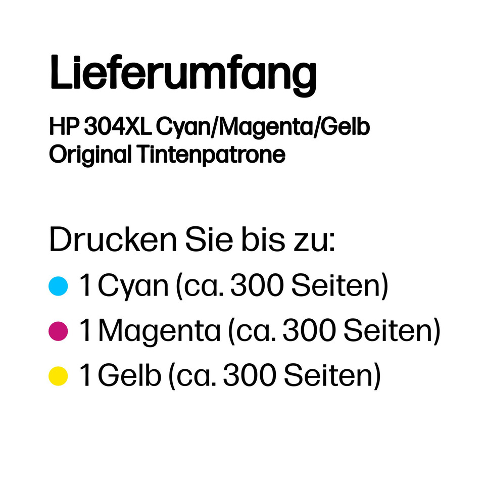 Tintenpatrone, Druckerpatrone, HP 304XL, Cyan, Magenta, Gelb, Originalpatrone