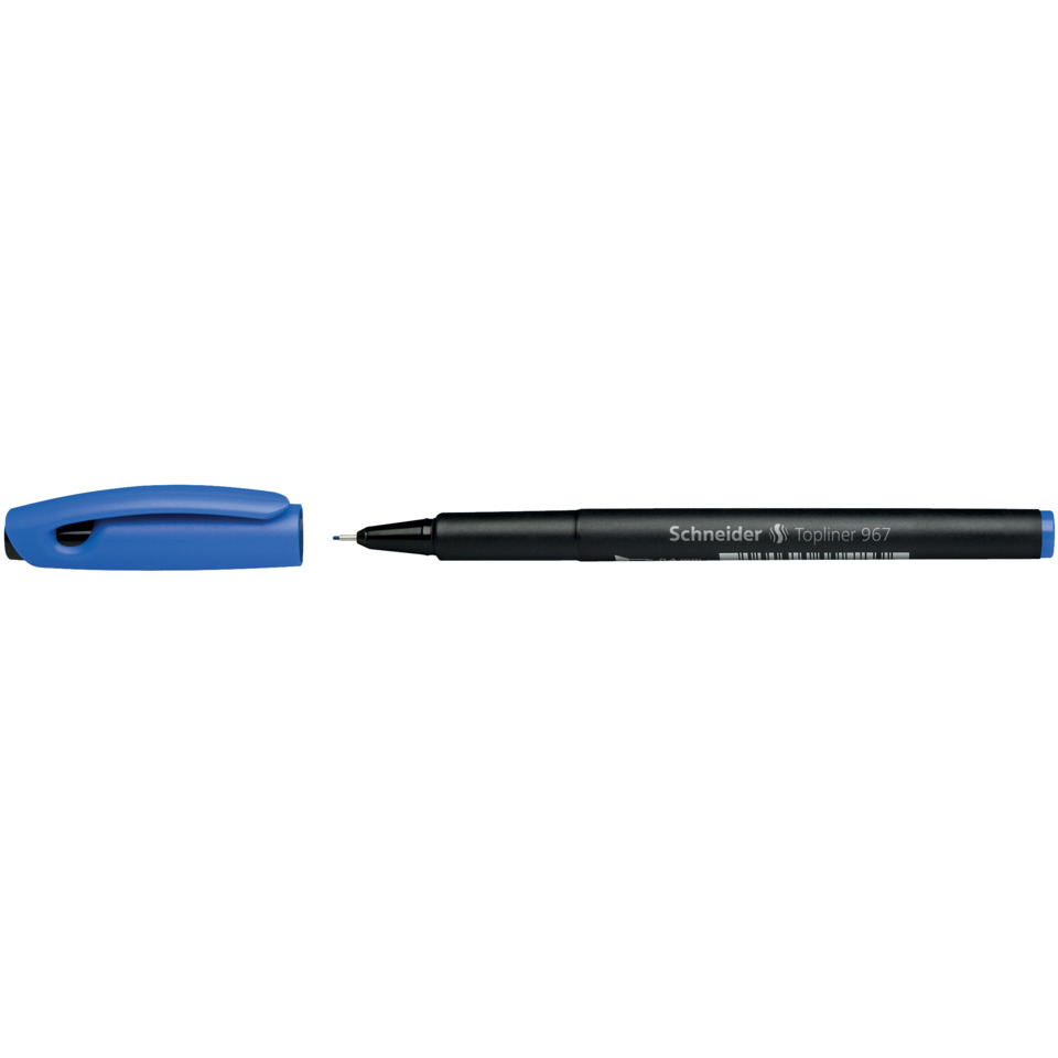Blauer Stift, Gelschreiber, Kappe, Feiner Punkt, Schneider Topliner 967