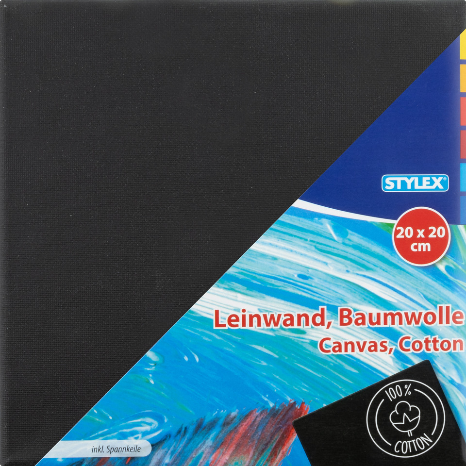 Canvas, Baumwolle, Schwarz, 20x20 cm, Spannkeil