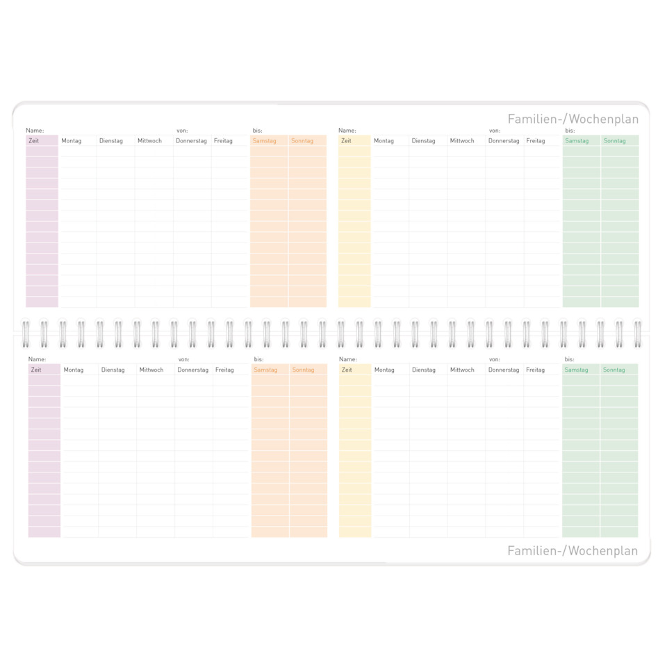 Kalender, Familienplan, Wochentage, Spiralbindung, Planer