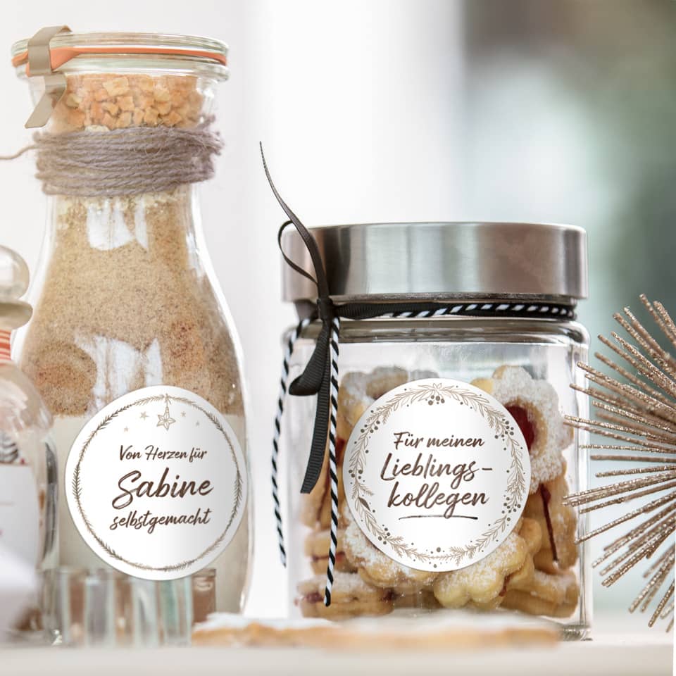 Glasbehälter, Keksstücke, Label, Geschenke, Dekoration