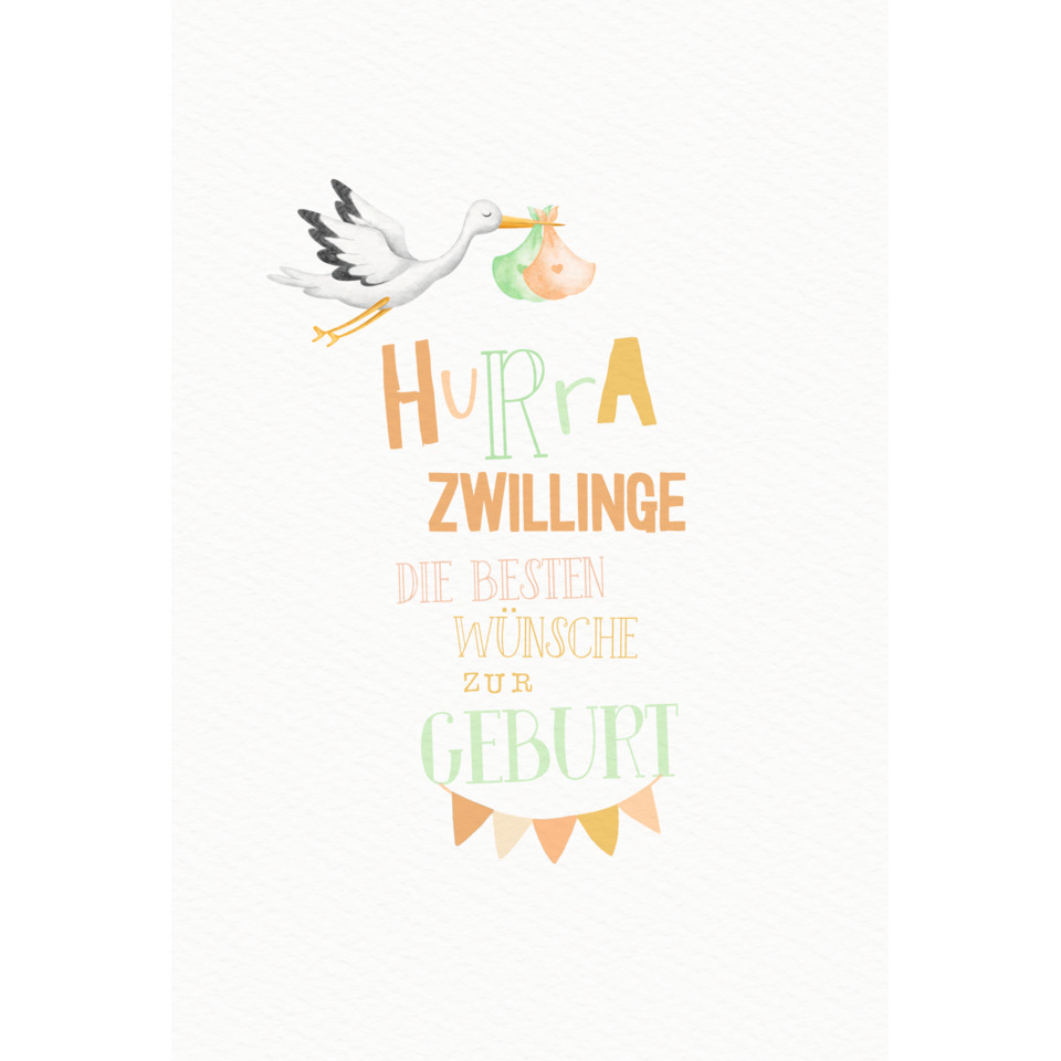 postkarte, geburtstag, storch, wünsche, pastell