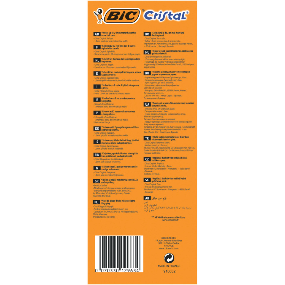 Schreibset, Kugelschreiber, Crystal, Orangen Verpackung, BIC Cristal