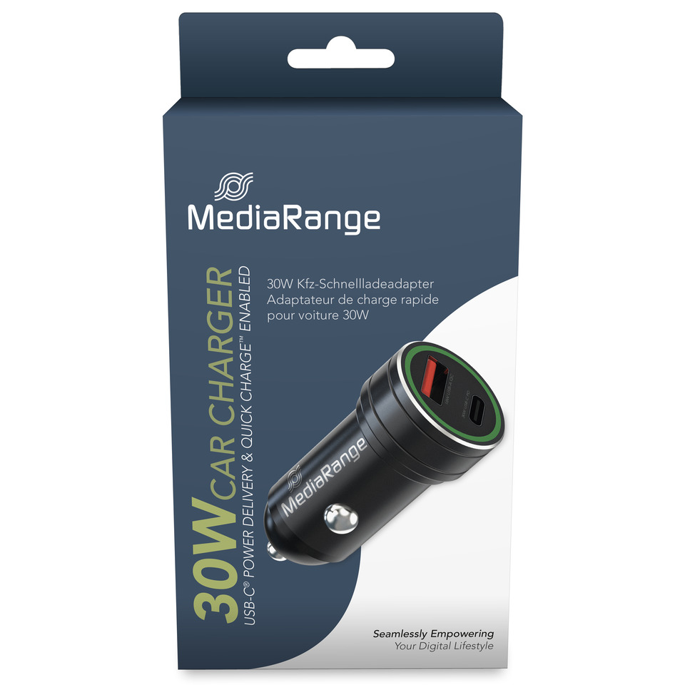 autocharger, 30W, USB-C, Kfz-Schnellladeadapter, MediaRange