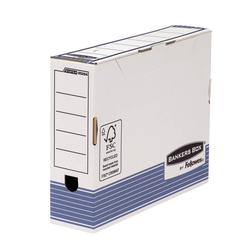 Archivschachtel Bankers Box® System, 85 x 327 x 265 mm, weiß/blau BANKERS BOX 0026401