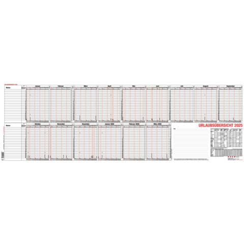 Urlaubsübersicht 2026 - 25 Mitarbeiter, 97,4 x 31 cm, 15M/1S GÜSS 12-55