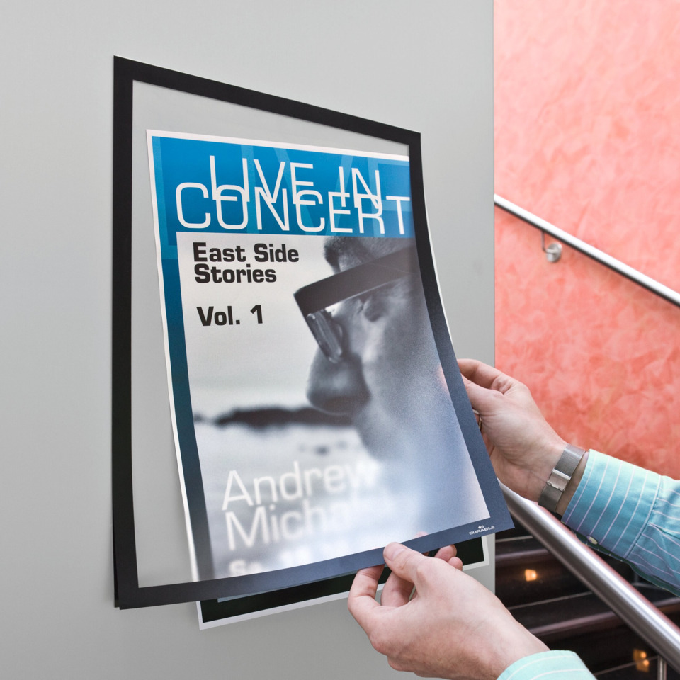 poster, print, concert poster, frame, man holding poster, poster, concert poster, blue poster, hand holding poster, wall art