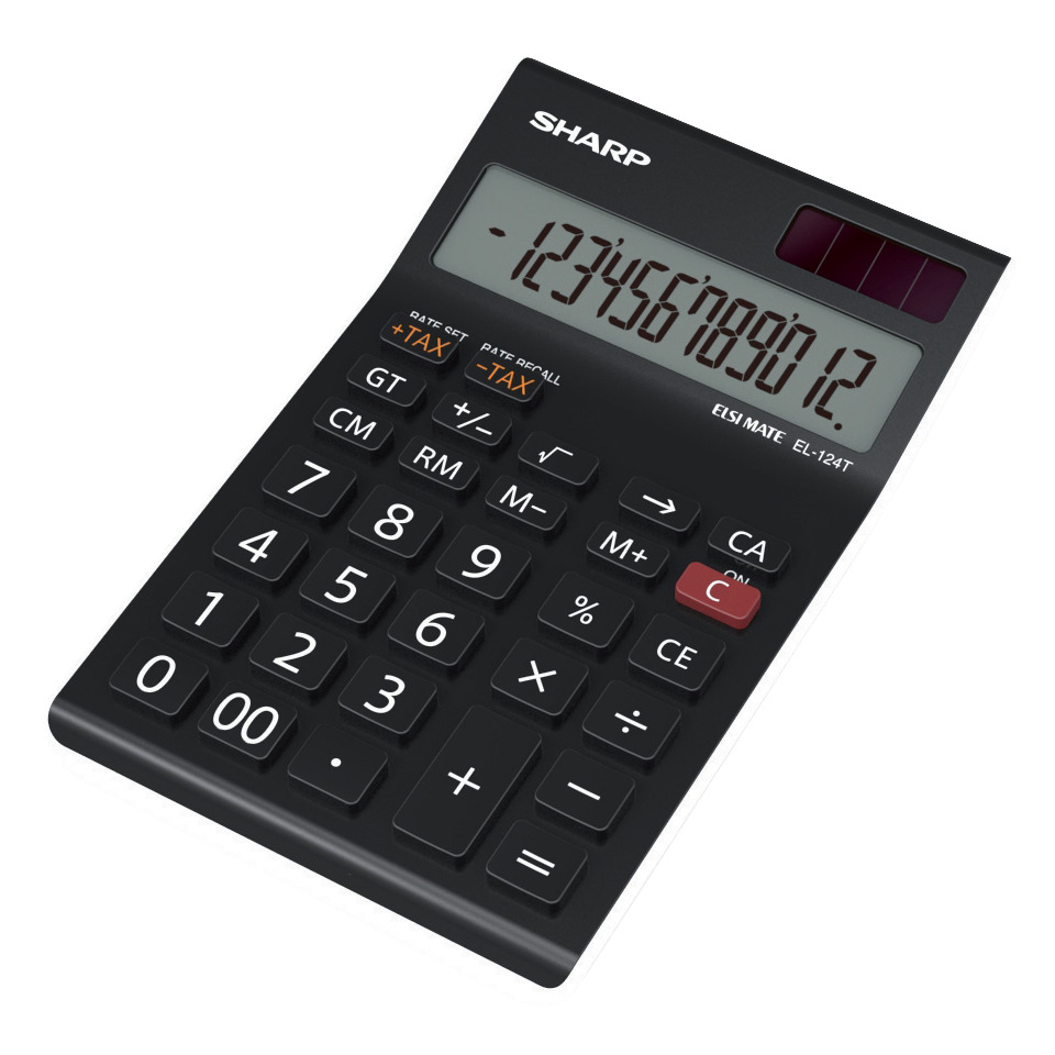 Taschenrechner, Tischrechner, LCD-Display, numerische Tastatur, Schwarzer Kunststoff