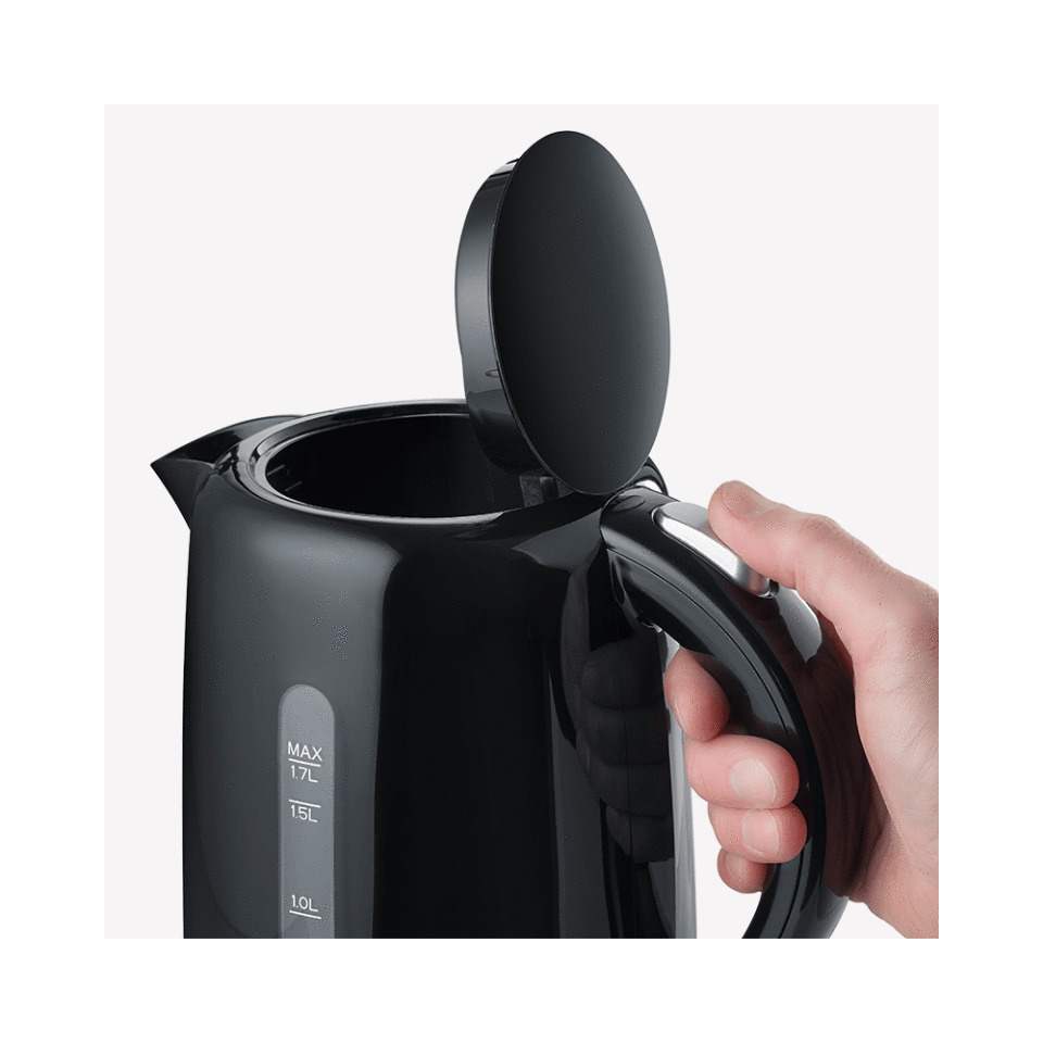 kettle, electric kettle, glass lid, water level, black design