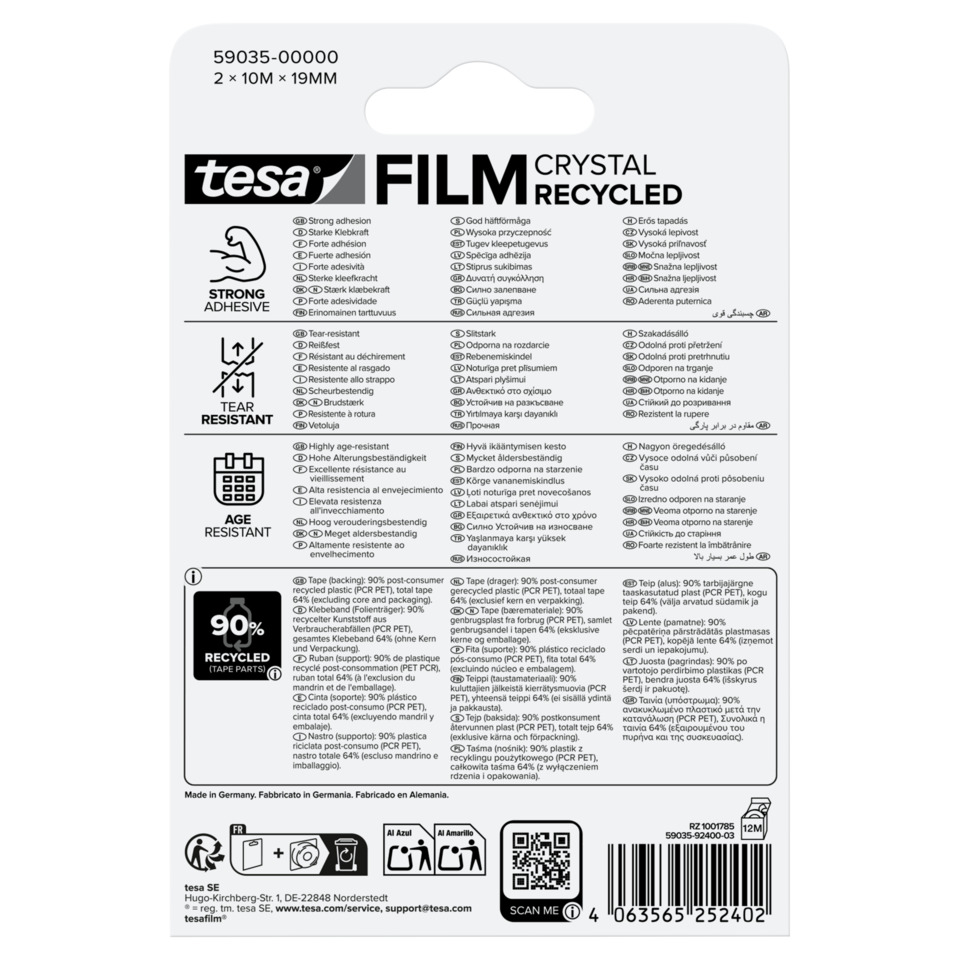 film, crystal, recycled, adhesive, 90% recycled
