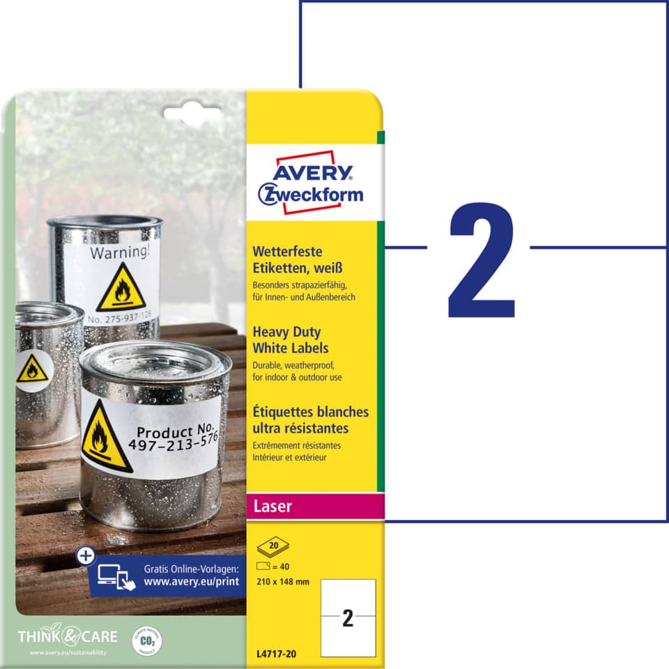 Etiketten, Weiße Etiketten, Schwerlast-etiketten, Laser, Avery Zweckform