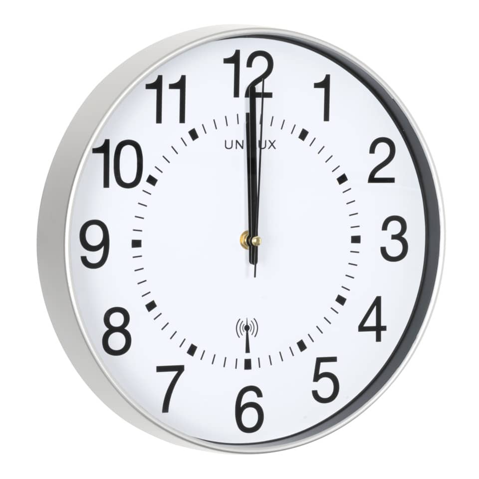 wanduhr, wanduhr analog, runde wanduhr, silberrahmen, große zahlen