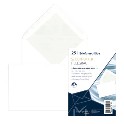 Briefumschlag ohne Fenster, C6, 80g/m², nassklebend, 25 Stück, weiß MAILMEDIA 30002355