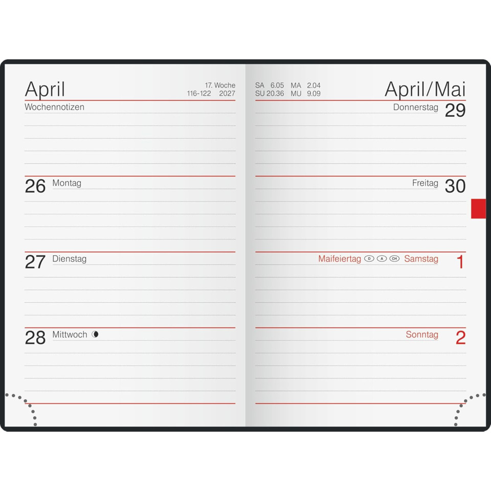 Kalender, Zweites Halbjahr, Tagesplaner, Wochentage, Notizen