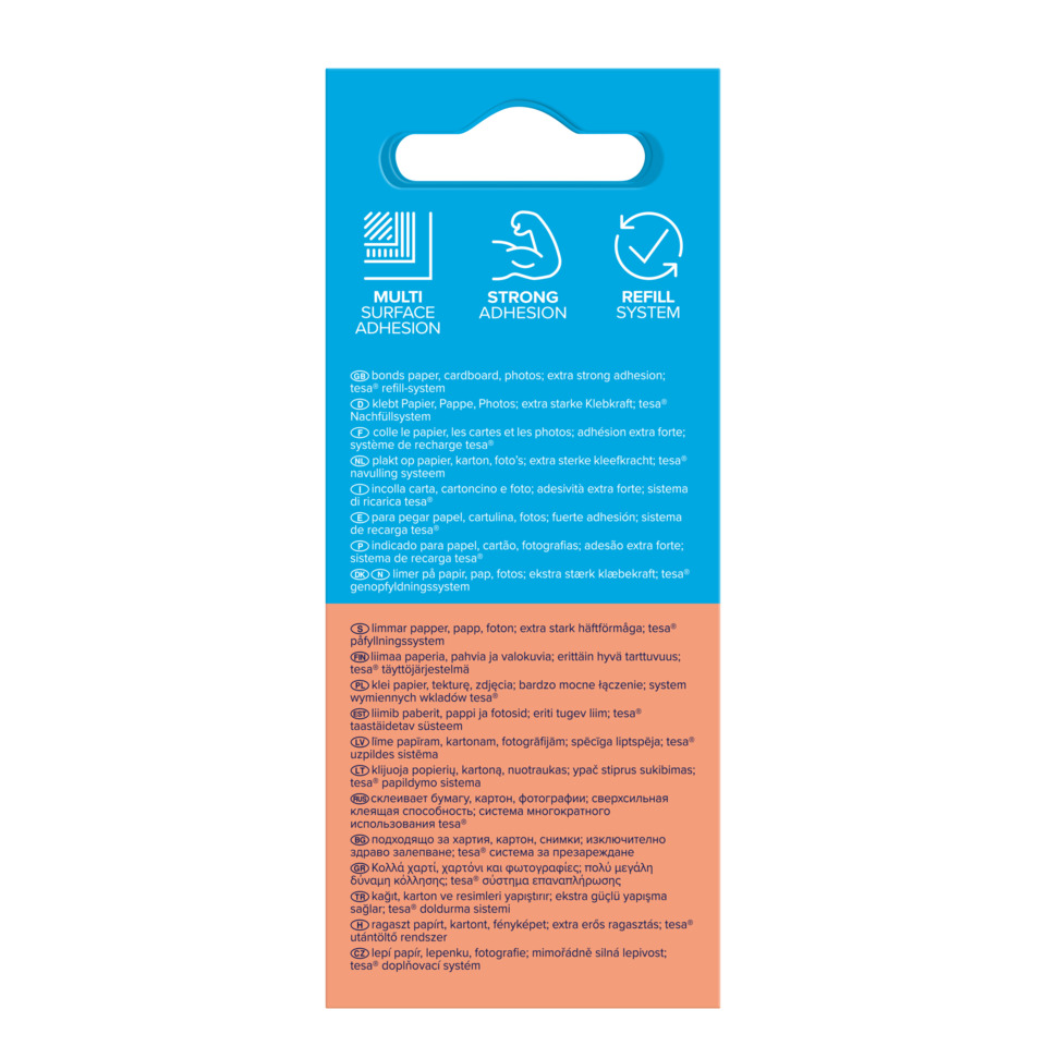adhesion, refill system, multi surface, blue packaging, instructions