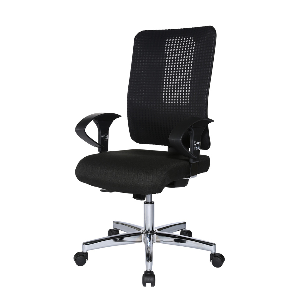 Bürostuhl, Mesh-Rückenlehne, Schwarze Sitzfläche, Verstellbare Armlehnen, Chrom-Gestell