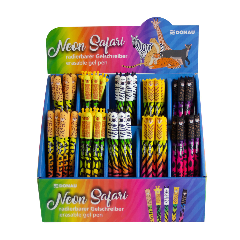 Schleifenstifte, Gelschreiber, Tiermuster, Neon Safari, Eraser gel pen