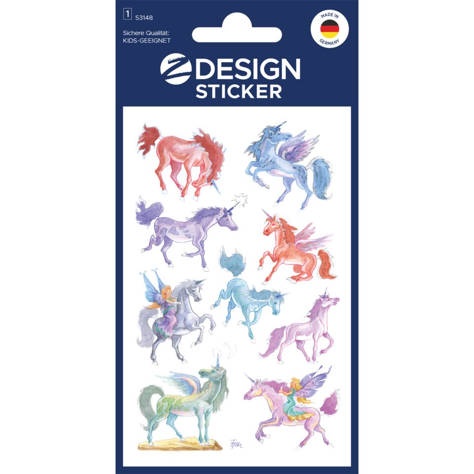 einhorn sticker, Aquarell, bunt, Blatt, Designaufkleber
