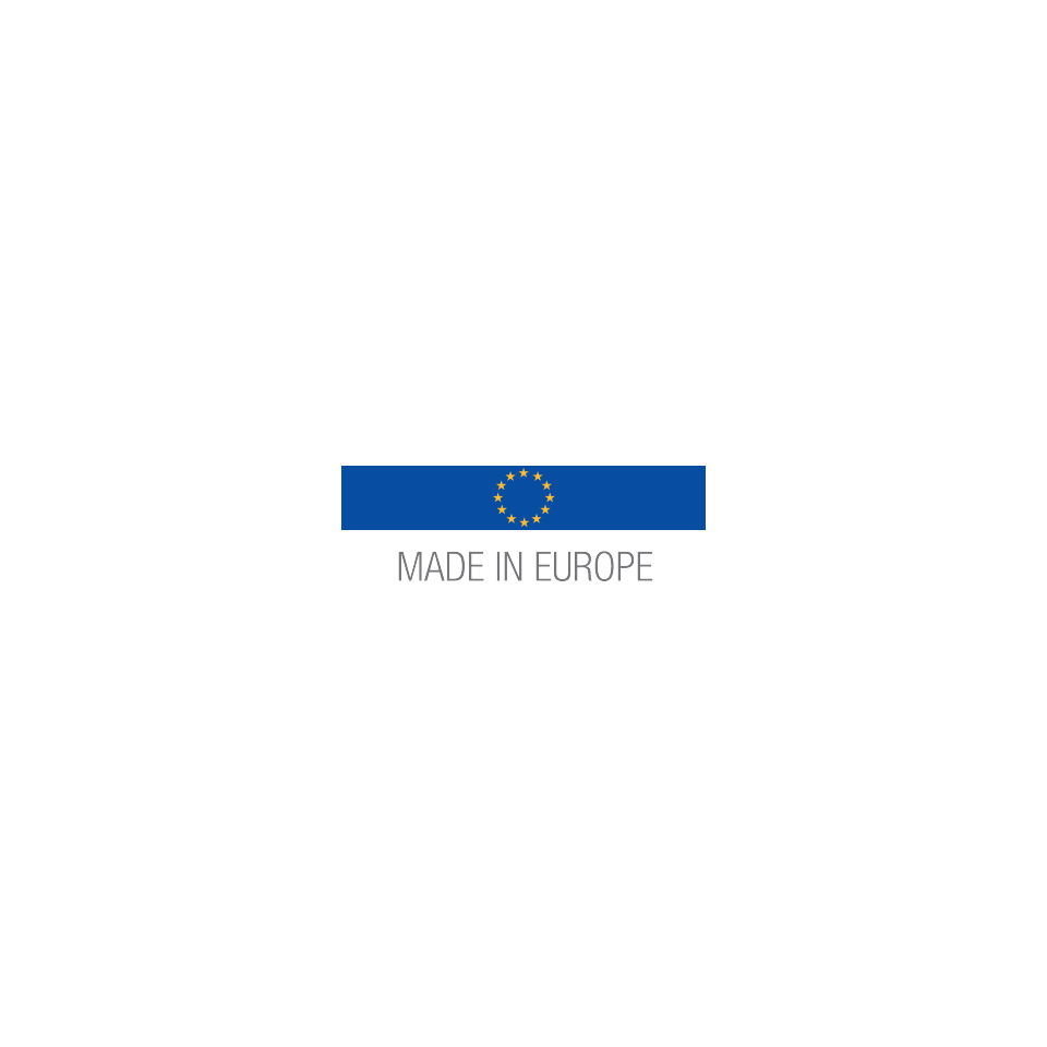 Made in Europe, European flag, logo, blue rectangle, circle of stars