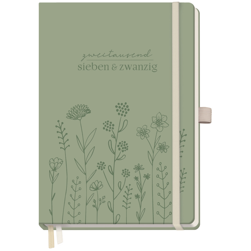notizbuch, garten, floral, grünes notizbuch, elastischer band