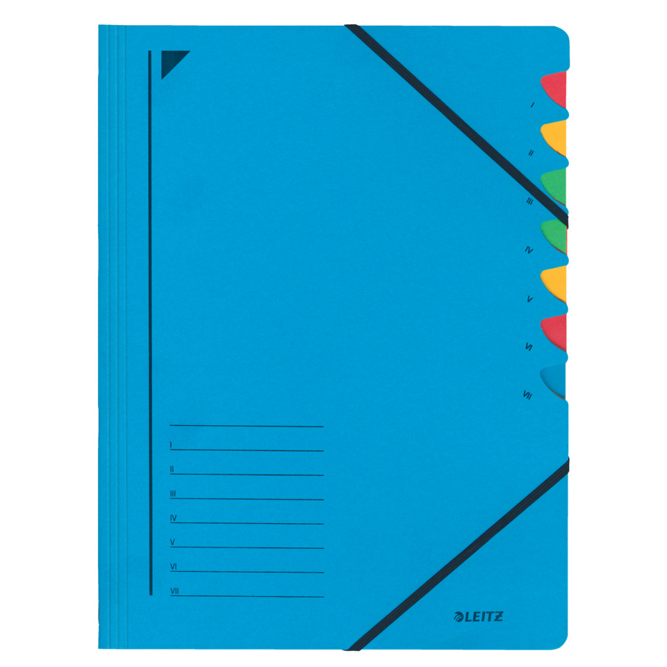 notebook, spiral-bound, blue, colorful tabs, Leitz