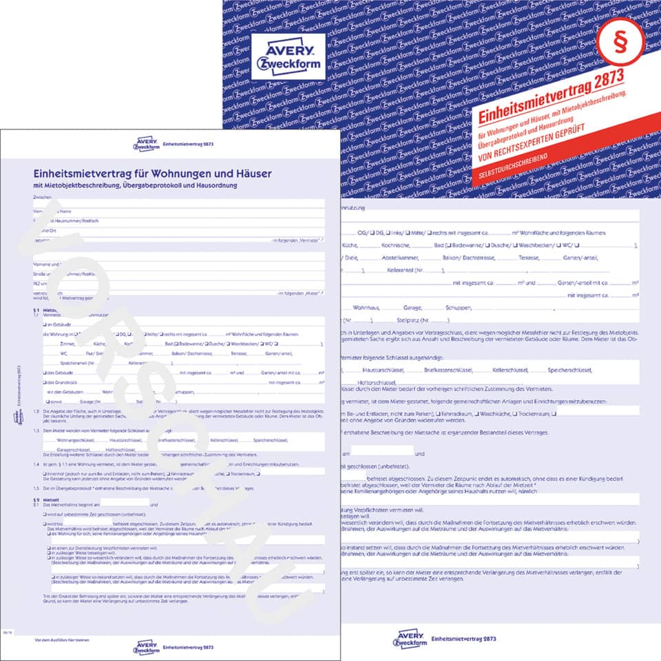 Mietvertrag, Wohnungsmietvertrag, Einknüpftes Dokument, Vertragsformular, Wohnungsvertrag