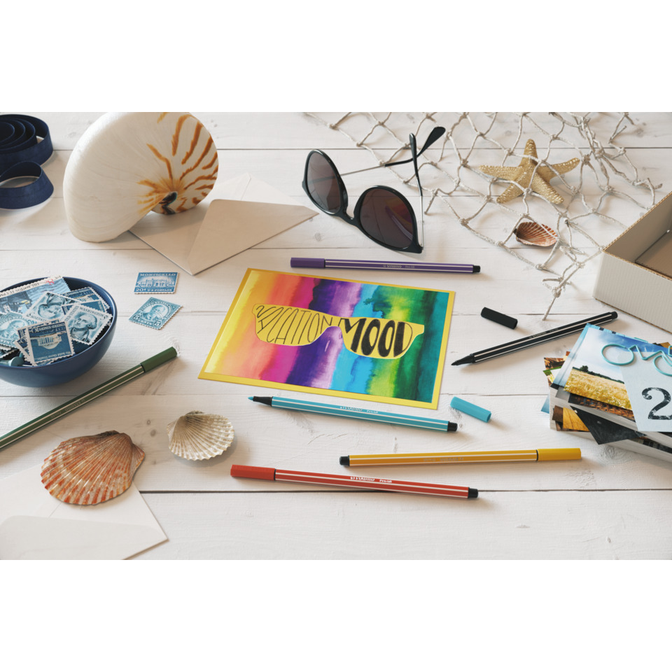 bunte Karte, Farbkarte, Kunstkarten-Design, Stifte, Sommersonne