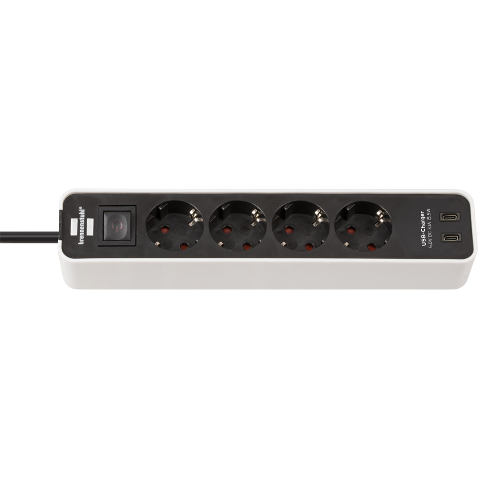 Mehrfachstecker, Steckdosenleiste, USB-Cabel, Schalter, 4-fach Steckerleiste