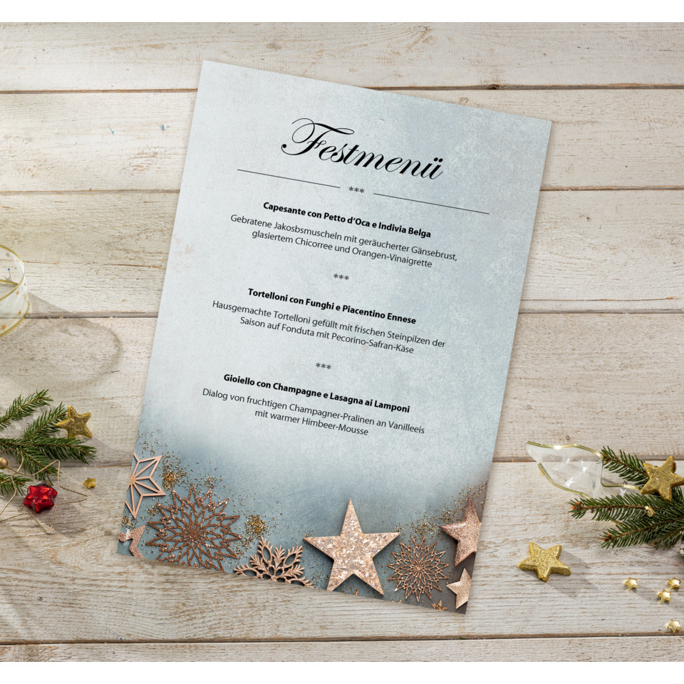 menu, festive, karte, dekoration, sterne