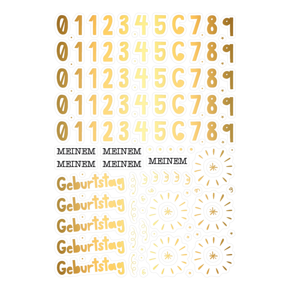 nummern, geburtstag, aufkleber, gold, kreuztöne