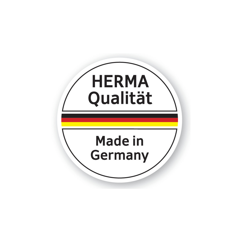 made in germany, quality seal, herma, round sticker, color stripe